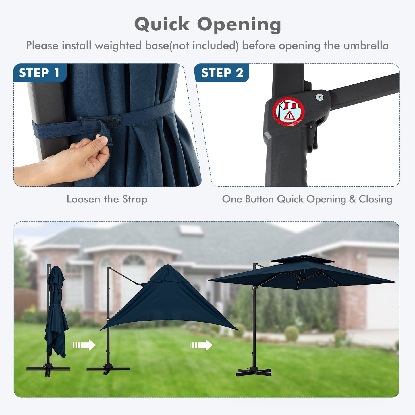9.5 Feet Cantilever Patio Umbrella with 360° Rotation and Double Top-Navy Kids Crystal