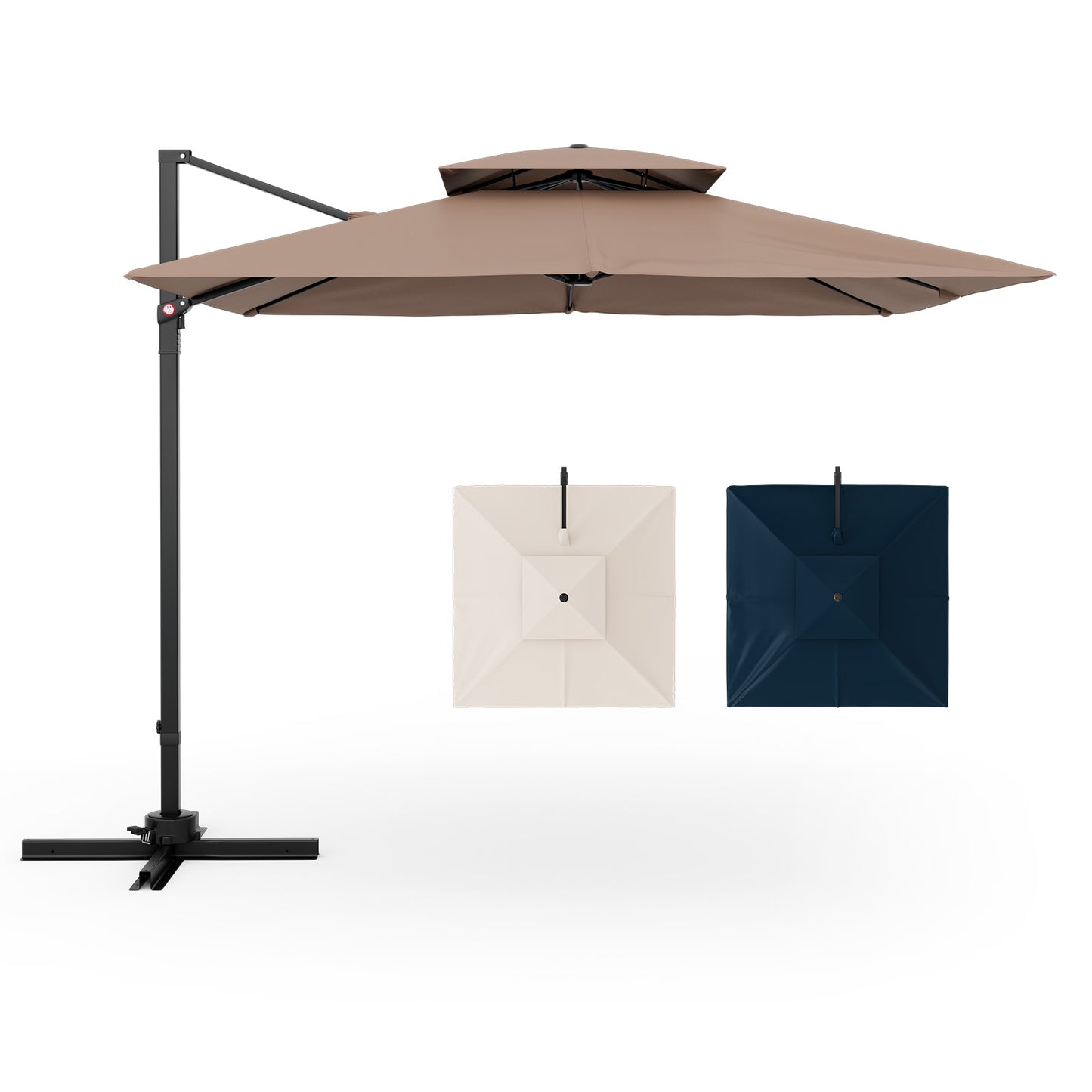 9.5 Feet Cantilever Patio Umbrella with 360° Rotation and Double Top-Coffee Kids Crystal