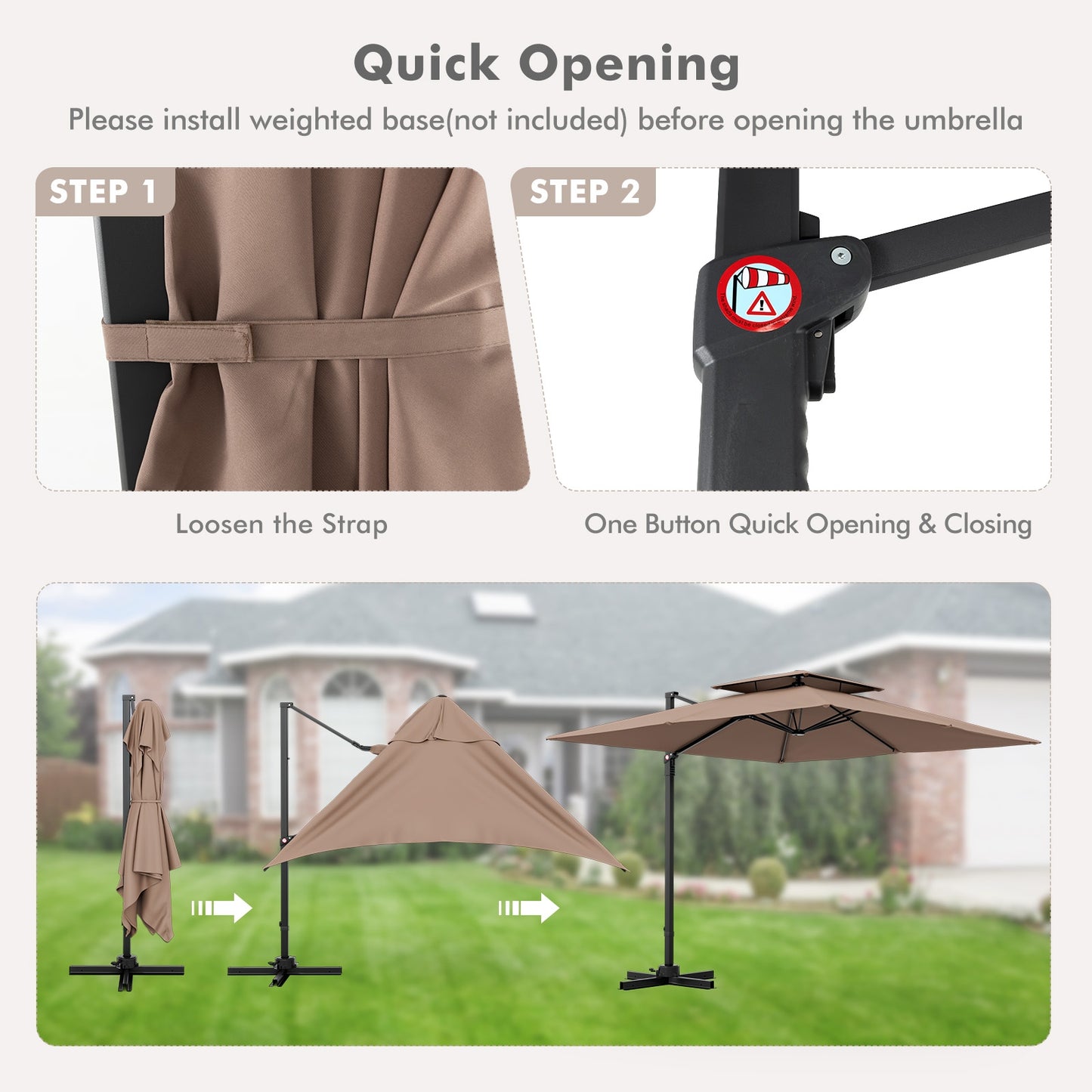 9.5 Feet Cantilever Patio Umbrella with 360° Rotation and Double Top-Coffee Kids Crystal