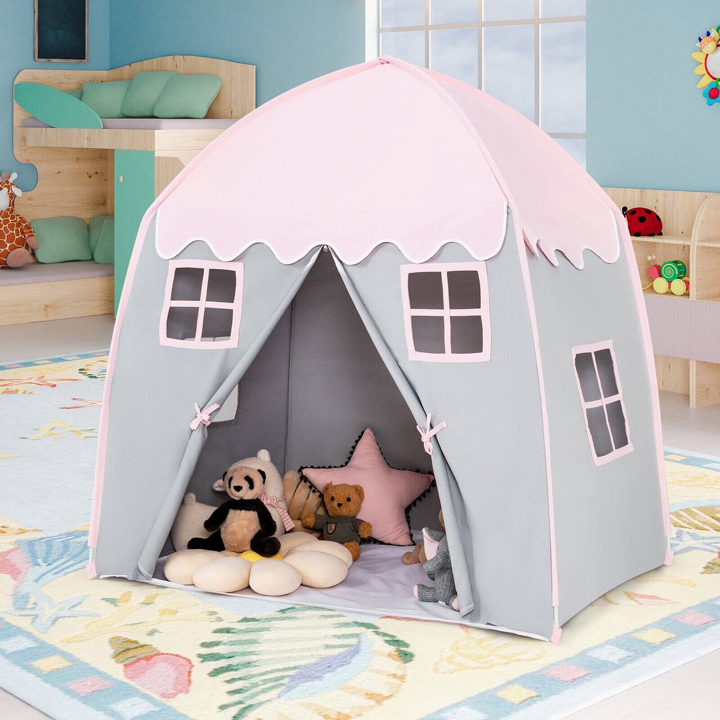 Portable Indoor Kids Play Castle Tent-Pink Kids Crystal