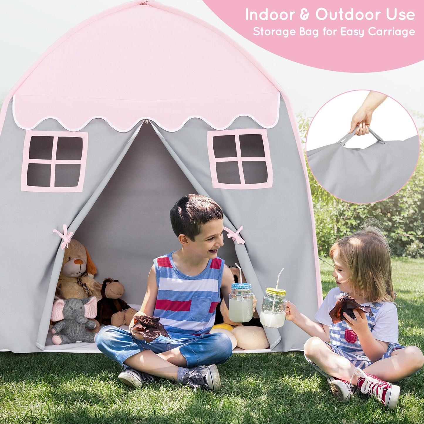 Portable Indoor Kids Play Castle Tent-Pink Kids Crystal