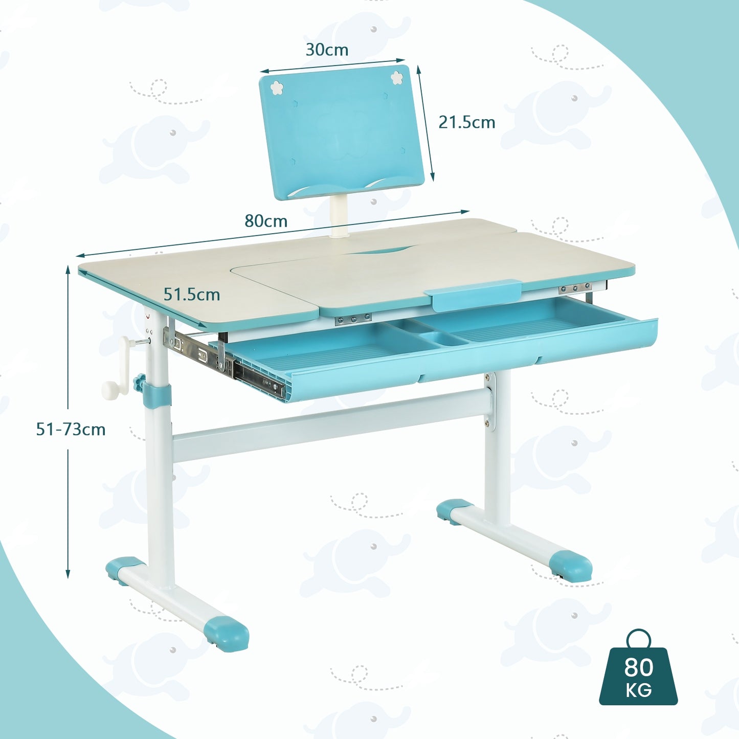Height-Adjustable Kids Desk with Tilt Desktop and Book Stand-Blue Kids Crystal