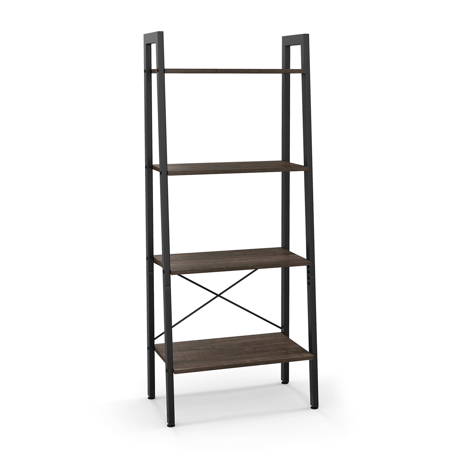 4-Tier Bookshelf with Metal Frame and Adjustable Foot Pads-Oak Kids Crystal