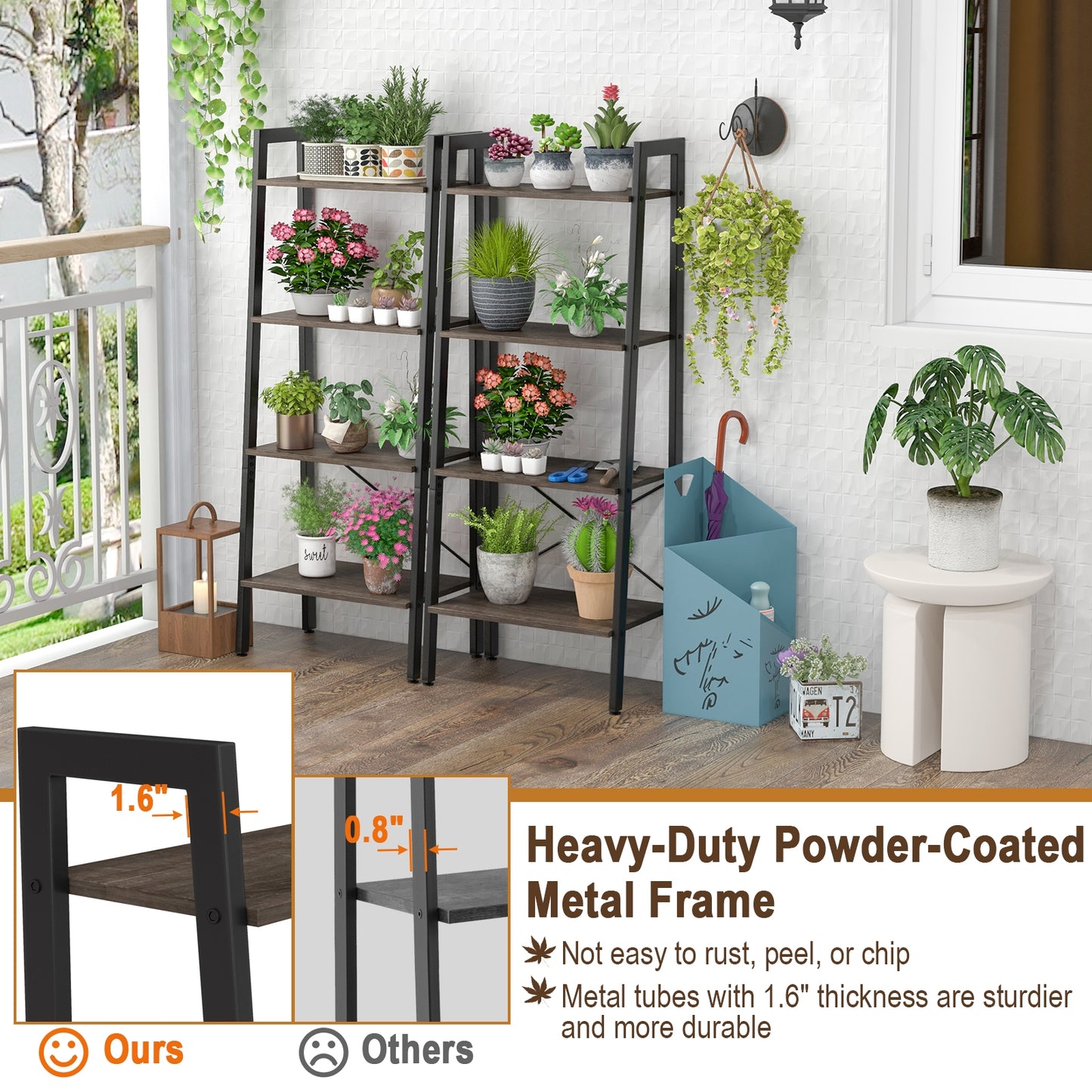 4-Tier Bookshelf with Metal Frame and Adjustable Foot Pads-Oak Kids Crystal
