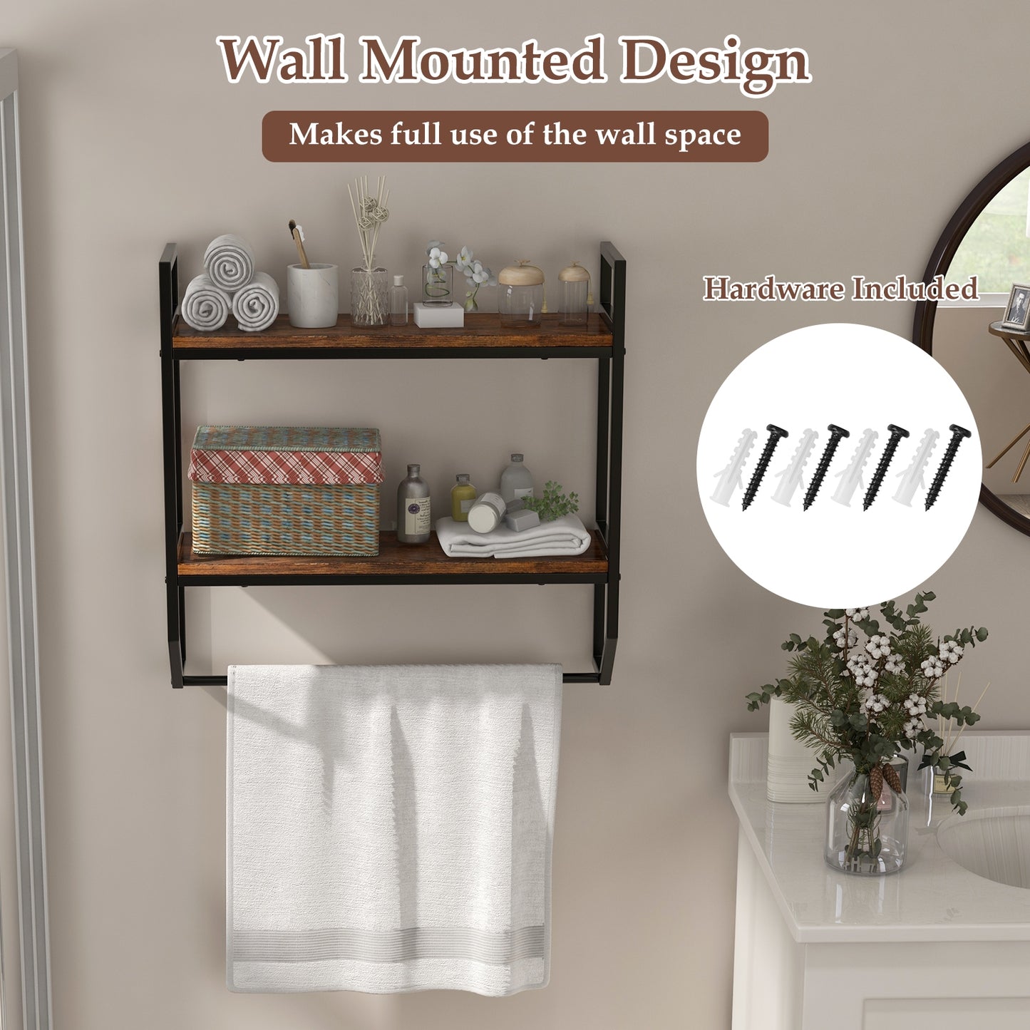 Over the Toilet Shelf Wall Mounted with Metal Frame for Bathroom Kids Crystal