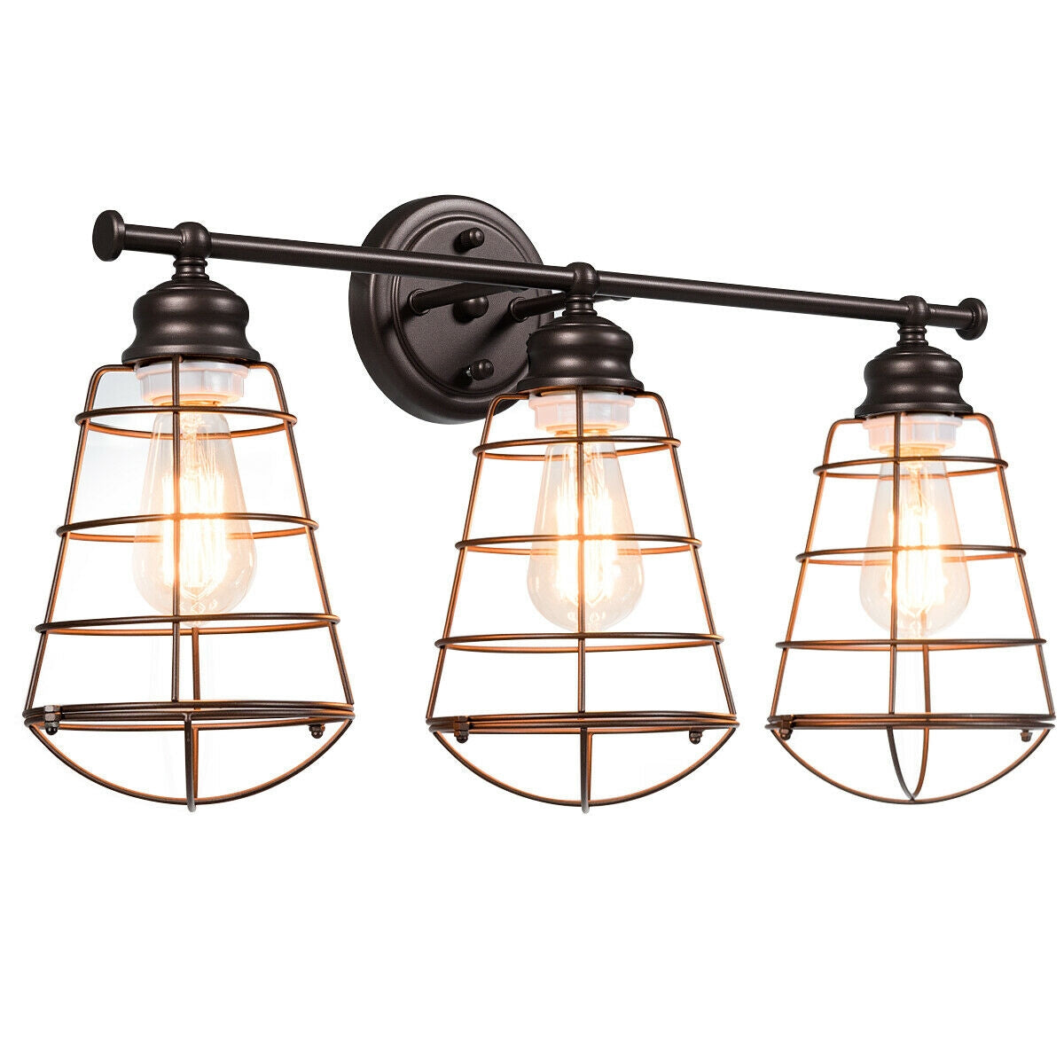 3-Light Vanity Lamp Bathroom Fixture with Metal Wire Cage Kids Crystal
