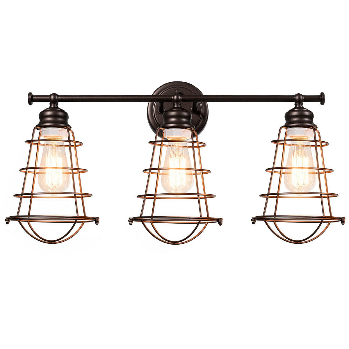 3-Light Vanity Lamp Bathroom Fixture with Metal Wire Cage Kids Crystal