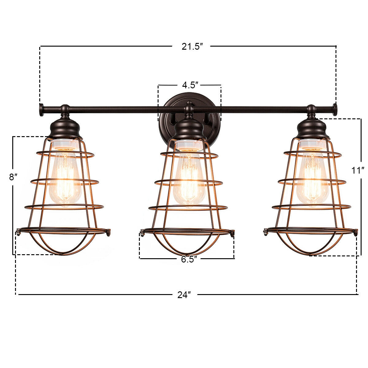 3-Light Vanity Lamp Bathroom Fixture with Metal Wire Cage Kids Crystal
