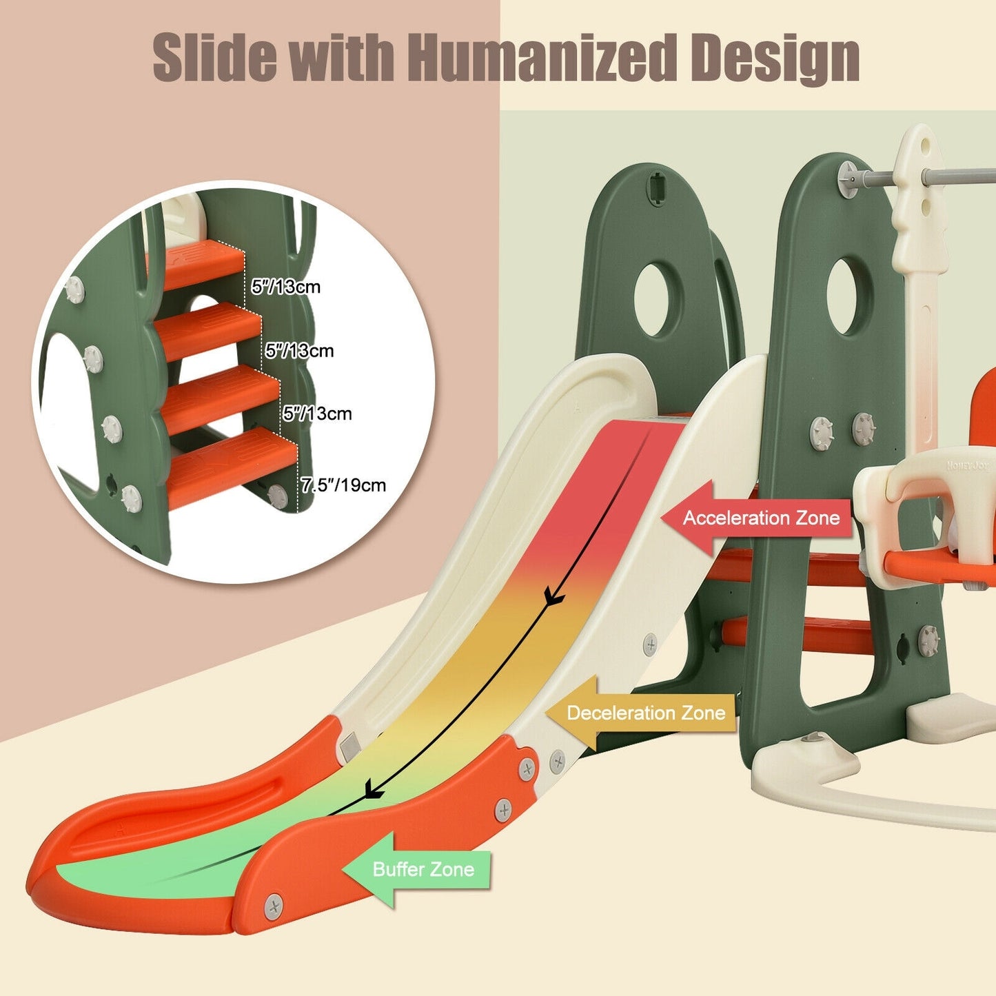 6 in 1 Toddler Slide and Swing Set with Ball Games-Orange Kids Crystal