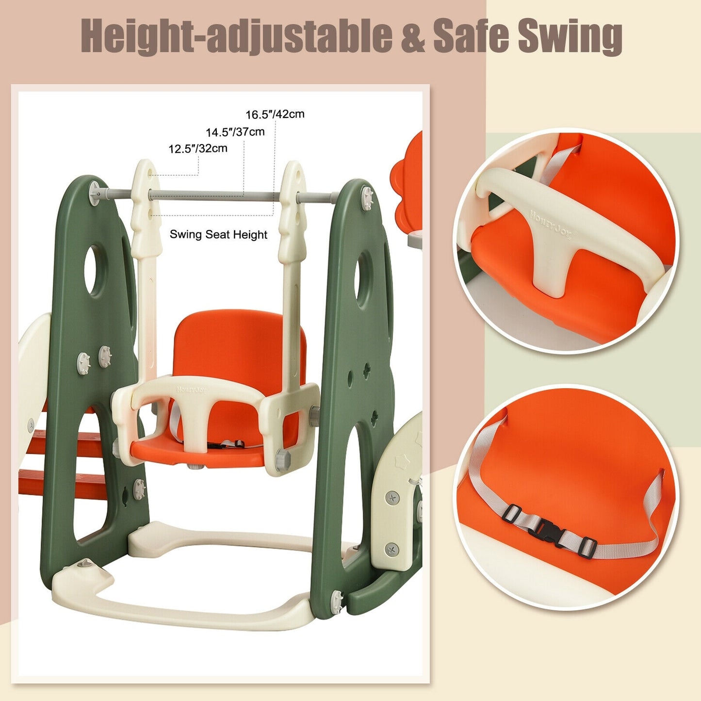 6 in 1 Toddler Slide and Swing Set with Ball Games-Orange Kids Crystal