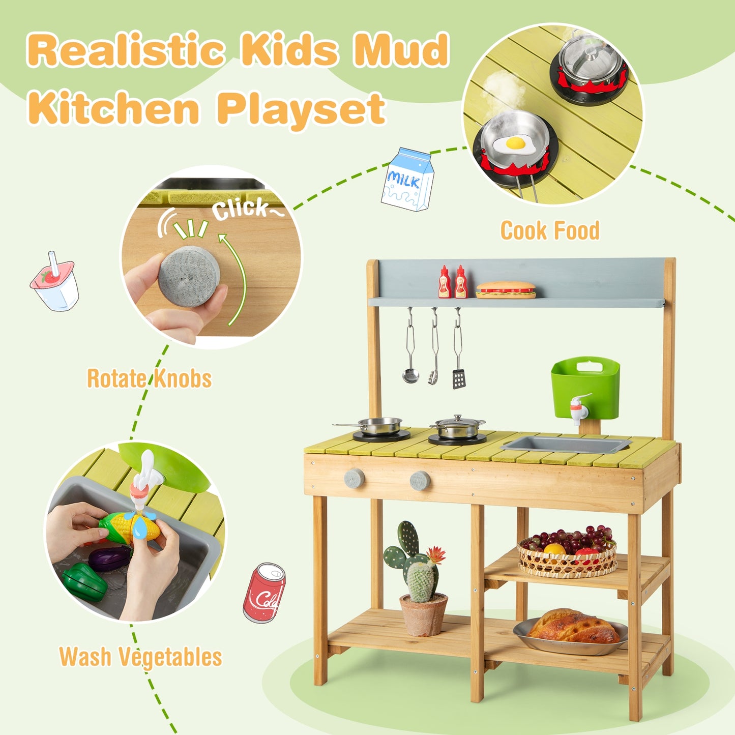 Backyard Pretend Play Toy Kitchen with Stove Top Kids Crystal