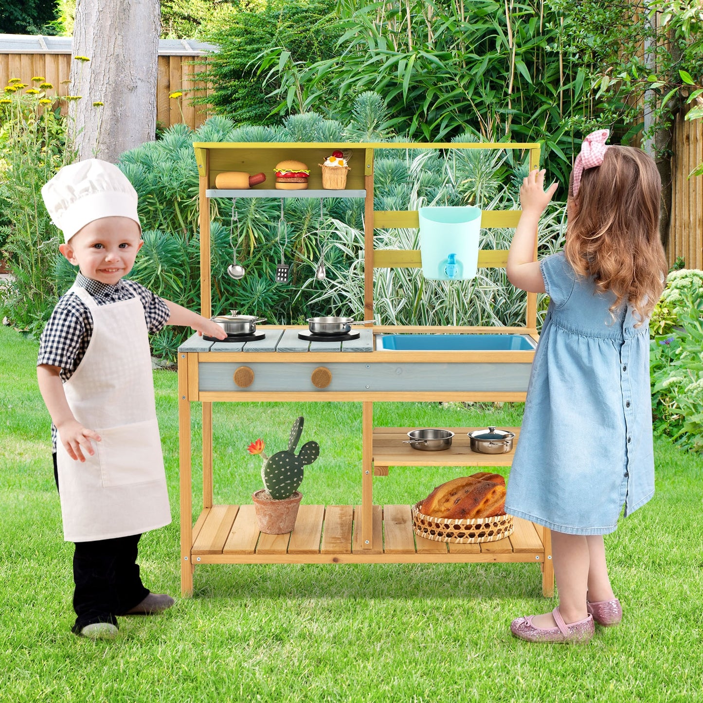 Outdoor Kids Mud Kitchen with Faucet and Water Box Kids Crystal