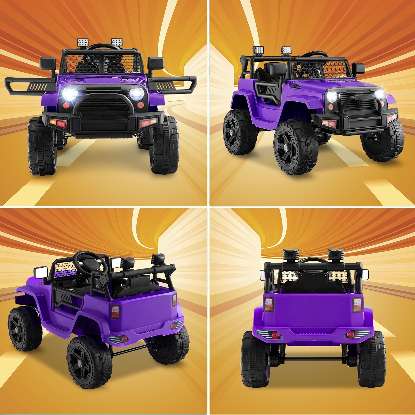 12V Kids Ride On Truck with Remote Control and Headlights-Purple Kids Crystal