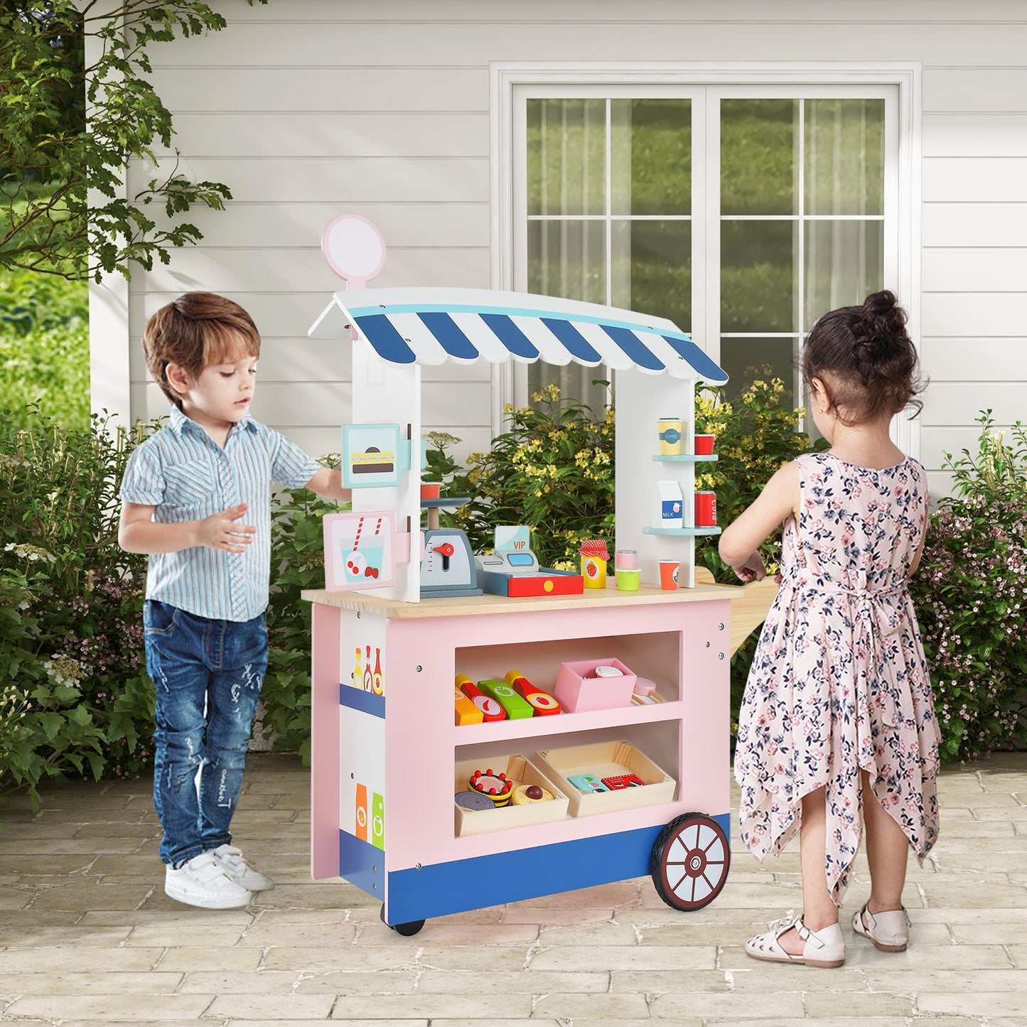 Toy Cart Play Set with POS Machine and Lovely Scale Kids Crystal
