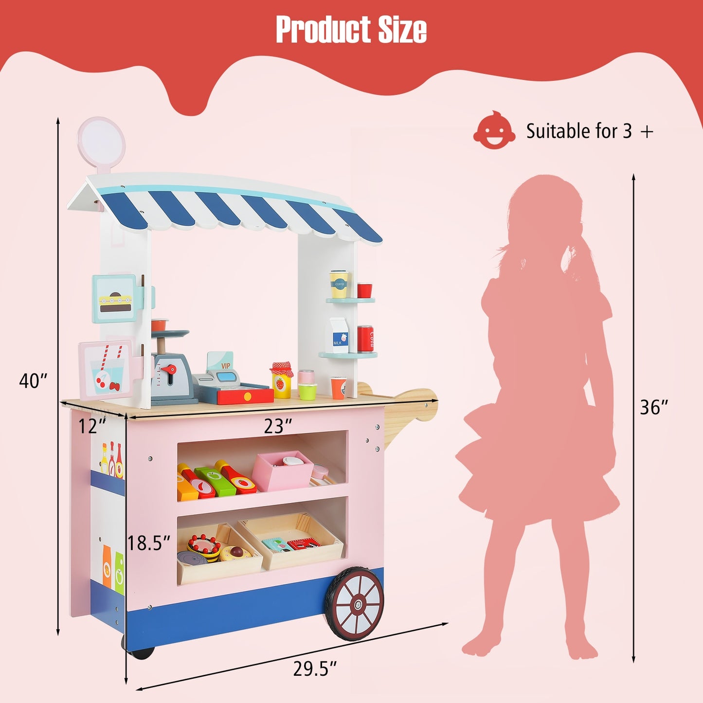 Toy Cart Play Set with POS Machine and Lovely Scale Kids Crystal