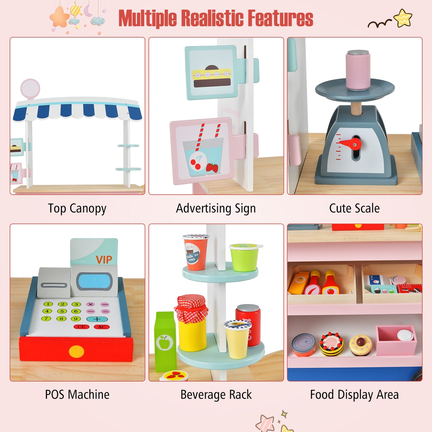 Toy Cart Play Set with POS Machine and Lovely Scale Kids Crystal