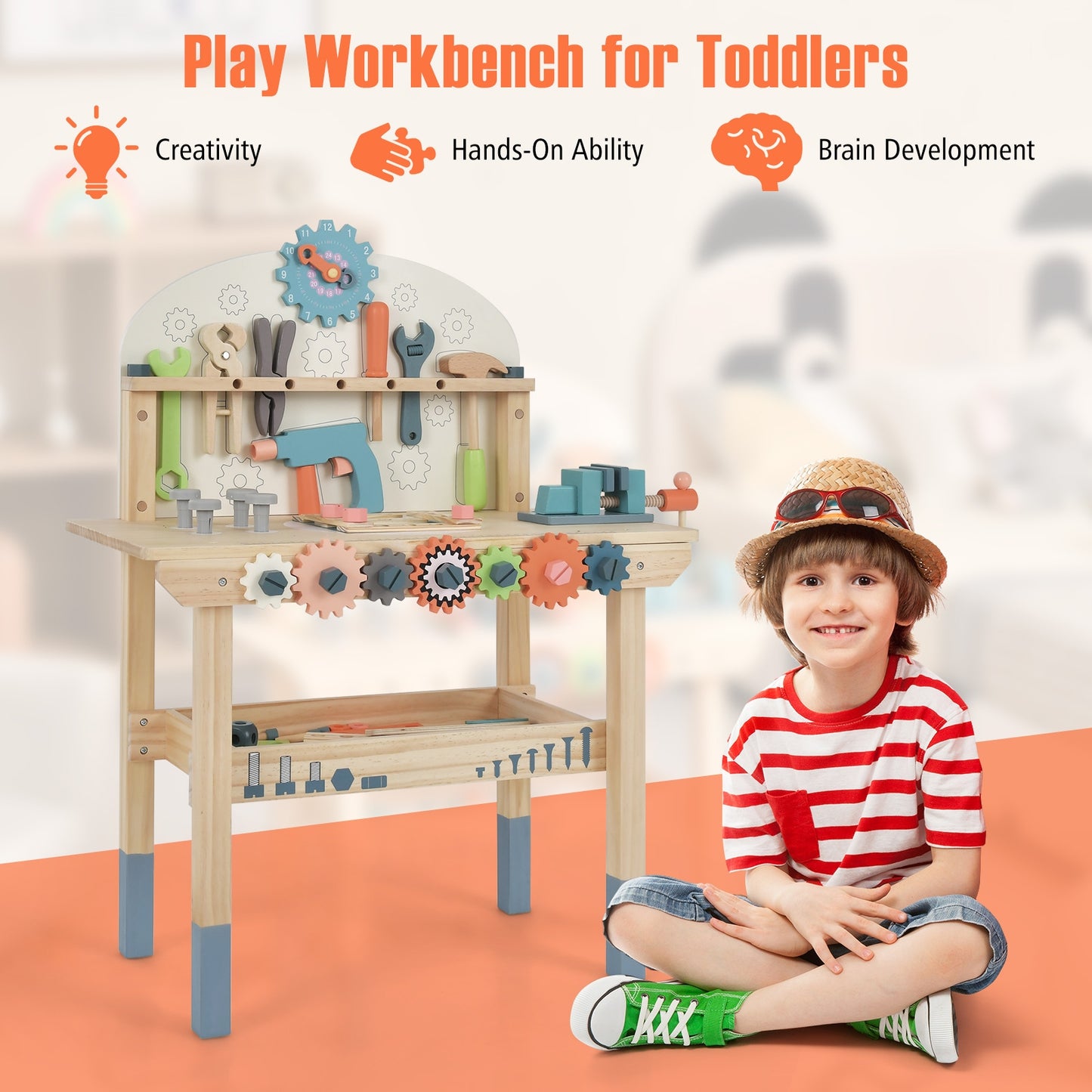 Kids Play Tool Workbench with Realistic Accessories Kids Crystal