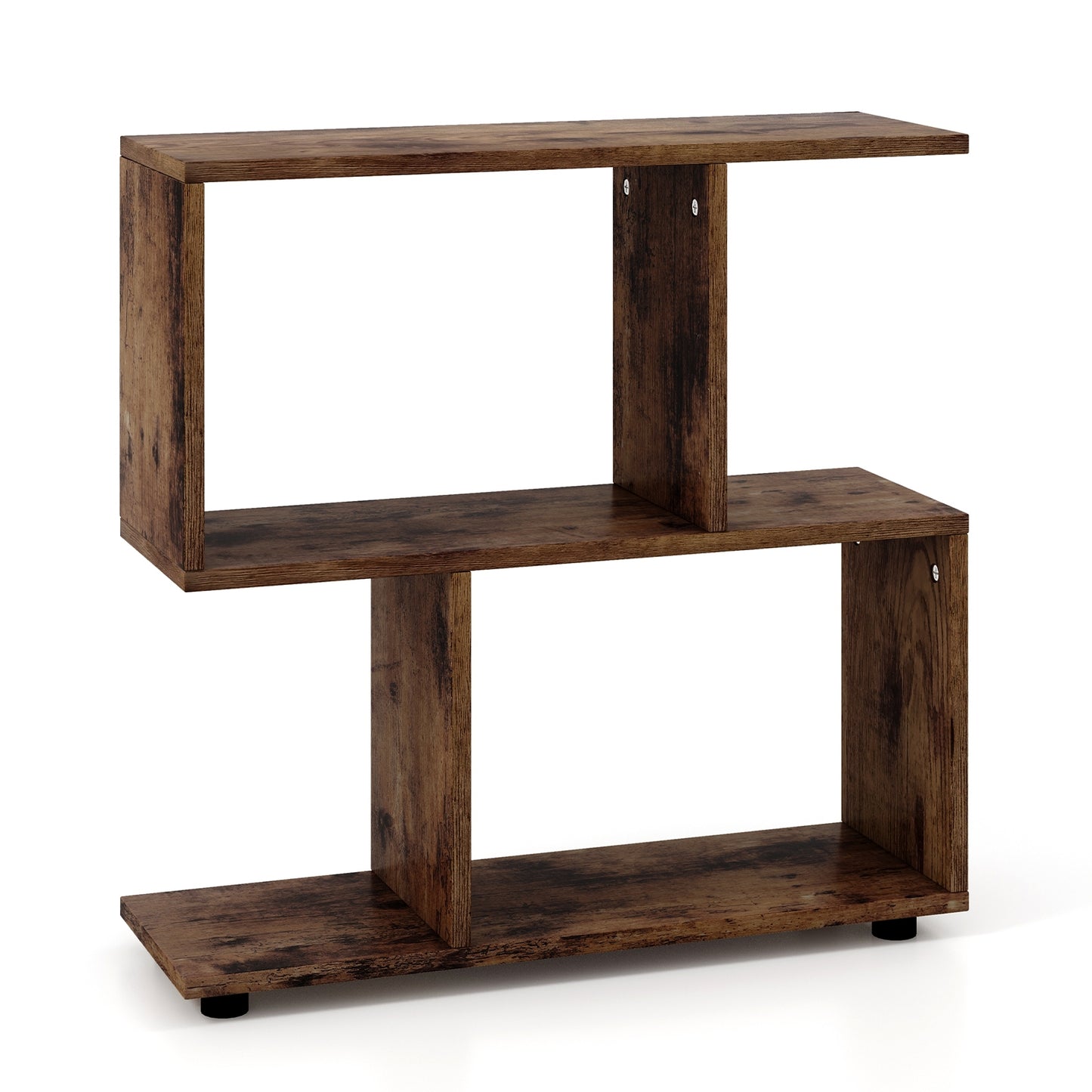 24 Inch 3-Tier Geometric Bookshelf with Thick Foot Pads-Brown Kids Crystal