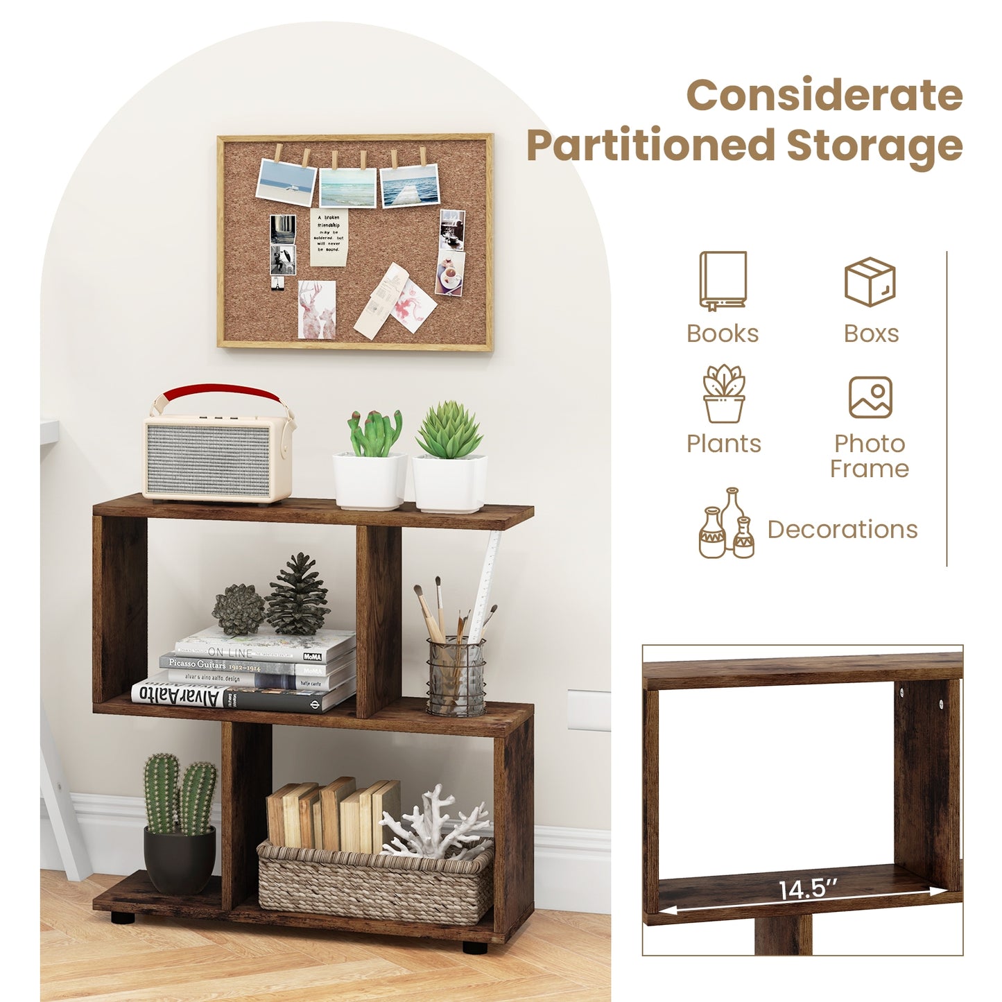 24 Inch 3-Tier Geometric Bookshelf with Thick Foot Pads-Brown Kids Crystal