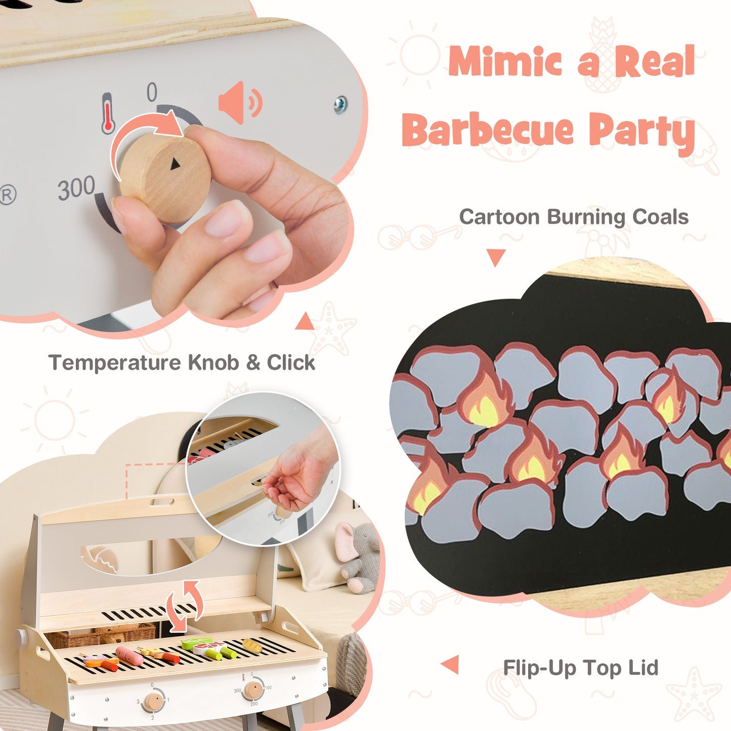 Kids Barbecue Grill Playset for Girls and Boys Aged 3+ Kids Crystal