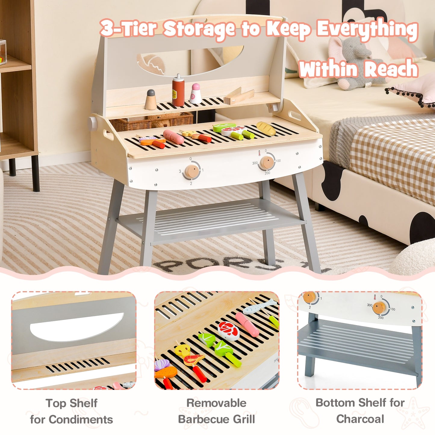 Kids Barbecue Grill Playset for Girls and Boys Aged 3+ Kids Crystal