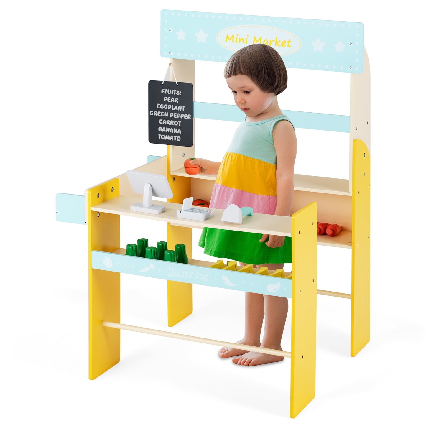 Kid's Pretend Play Grocery Store with Cash Register and Blackboard-Blue Kids Crystal