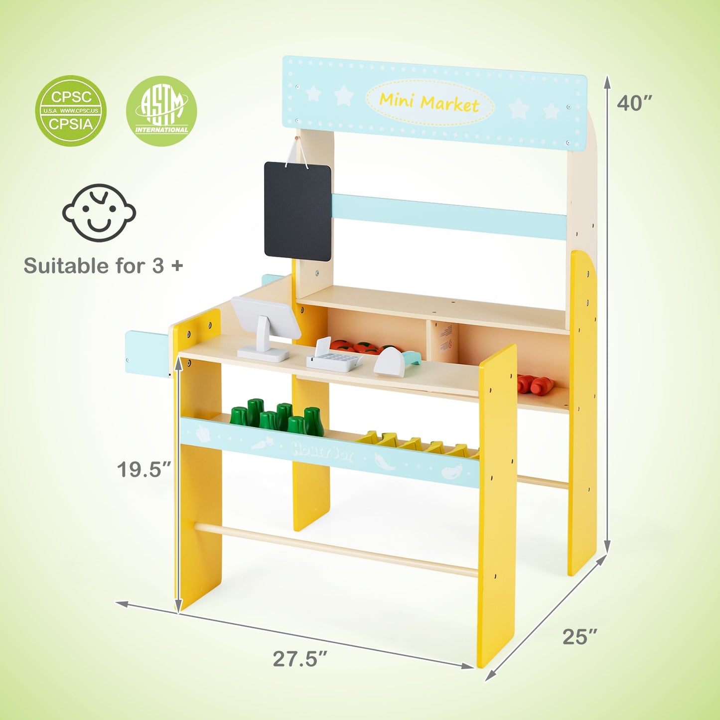 Kid's Pretend Play Grocery Store with Cash Register and Blackboard-Blue Kids Crystal