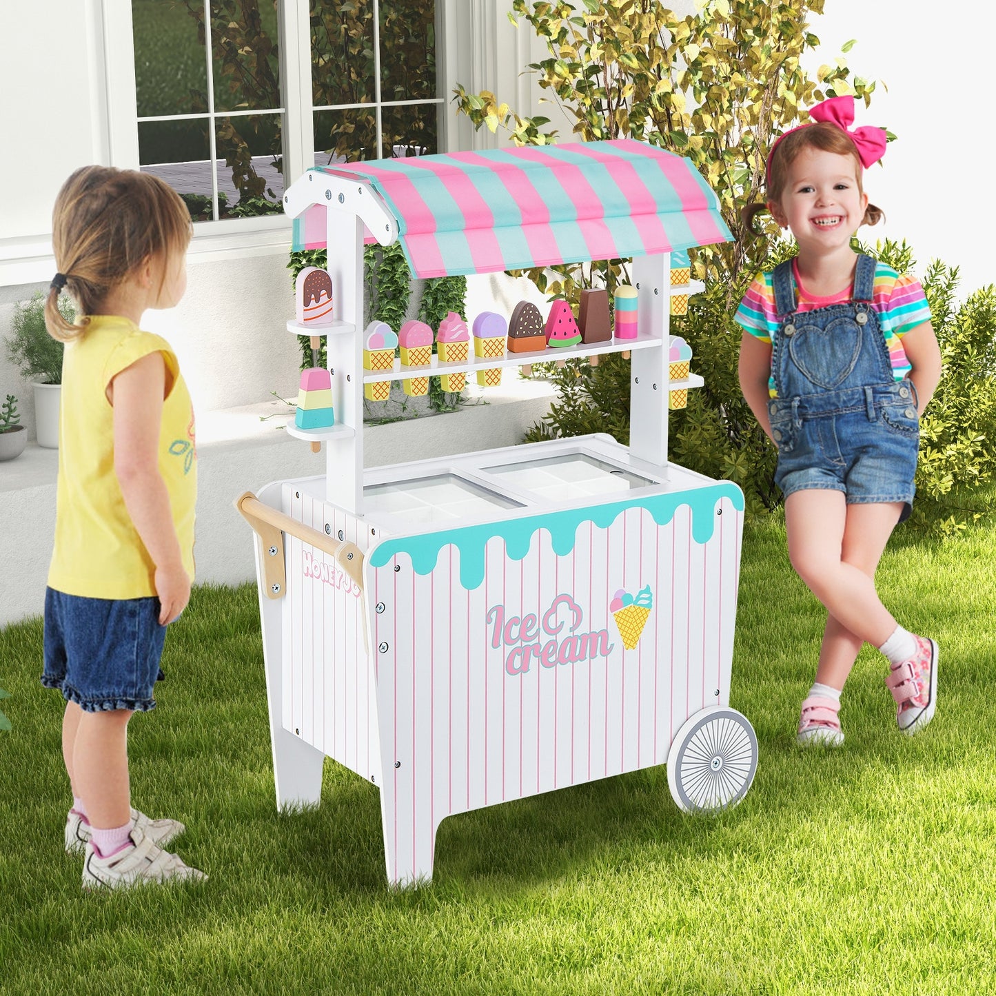 Kids Ice Cream Cart Playset with Display Rack and Accessories Kids Crystal