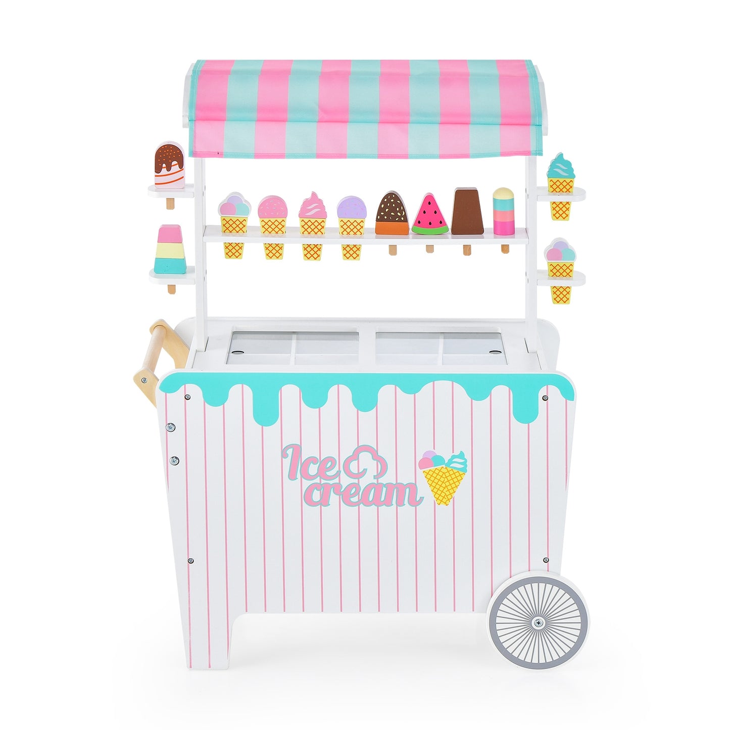 Kids Ice Cream Cart Playset with Display Rack and Accessories Kids Crystal