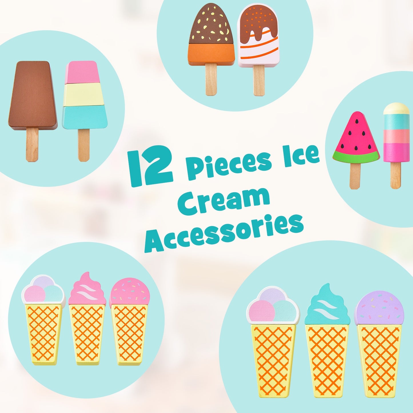 Kids Ice Cream Cart Playset with Display Rack and Accessories Kids Crystal