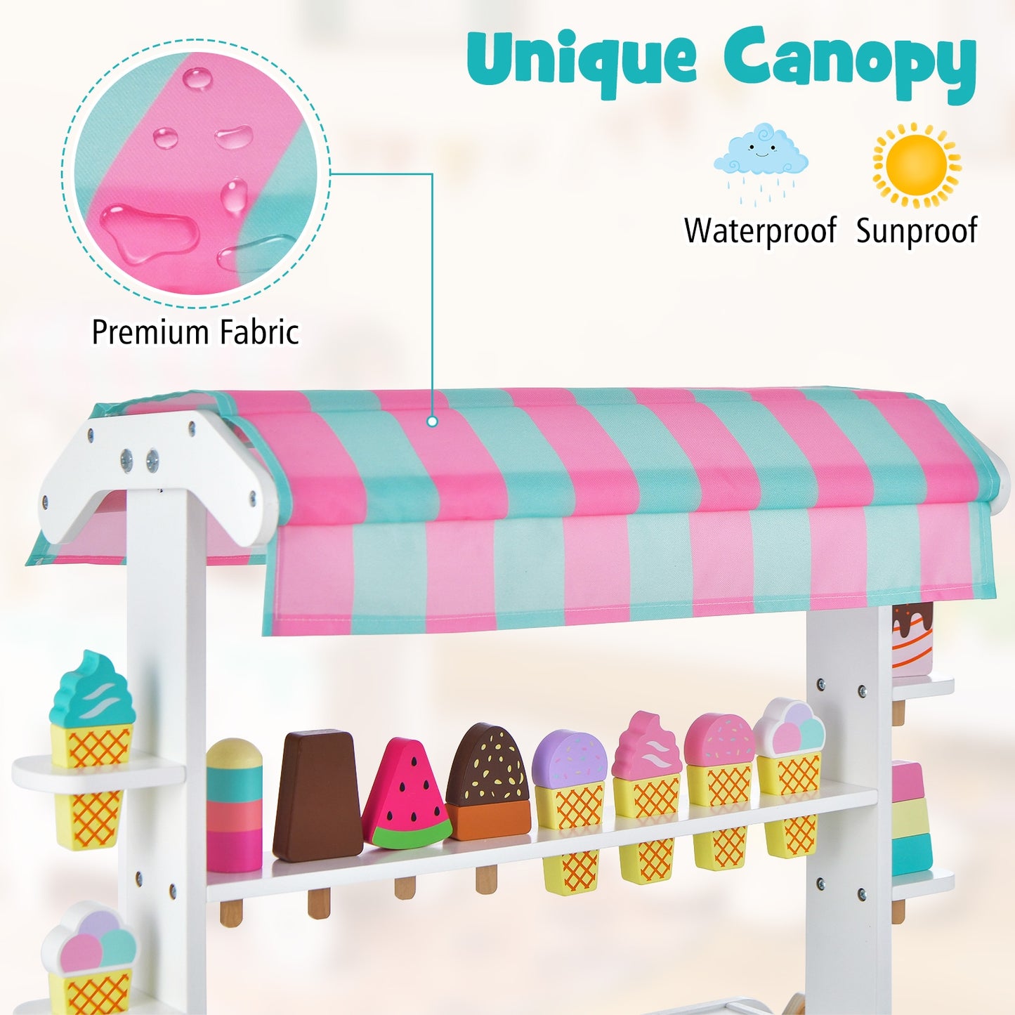 Kids Ice Cream Cart Playset with Display Rack and Accessories Kids Crystal