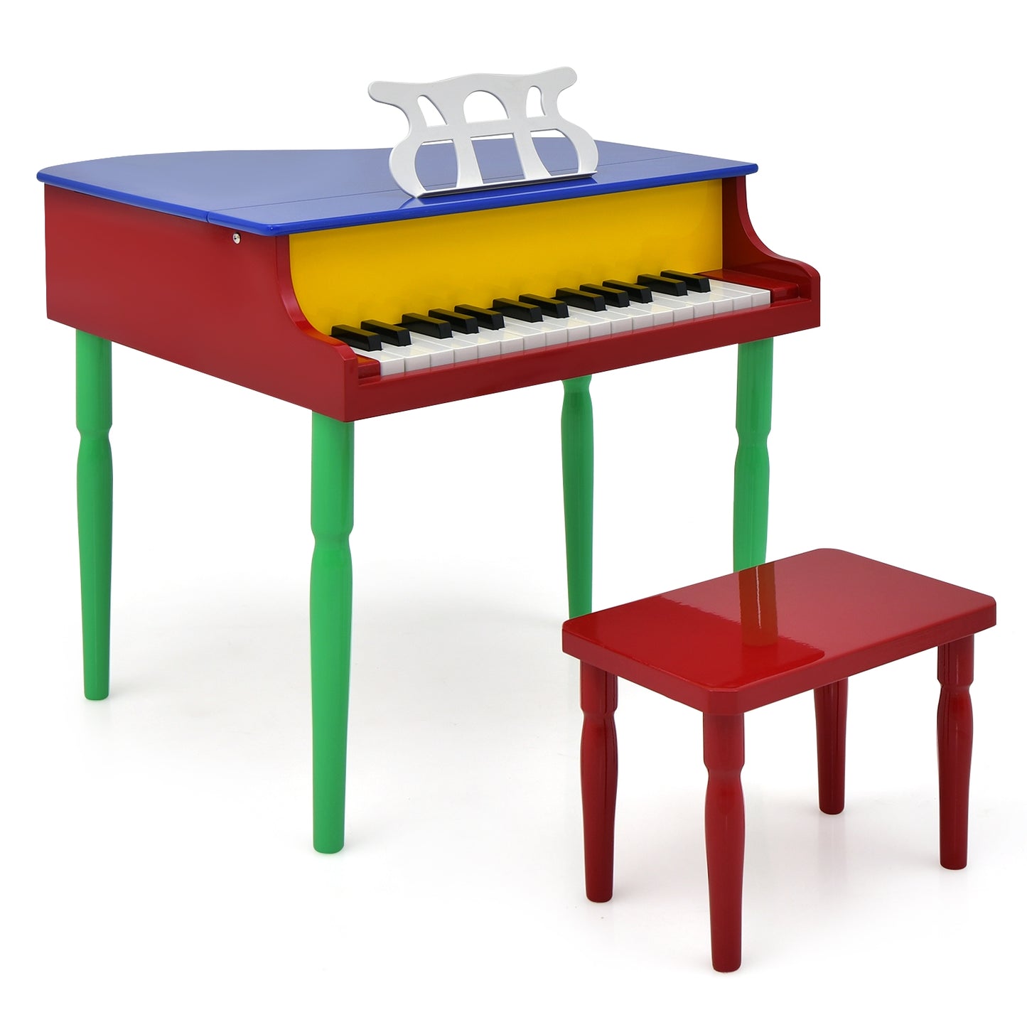30-Key Wood Toy Kids Grand Piano with Bench and Music Rack-Multicolor Kids Crystal