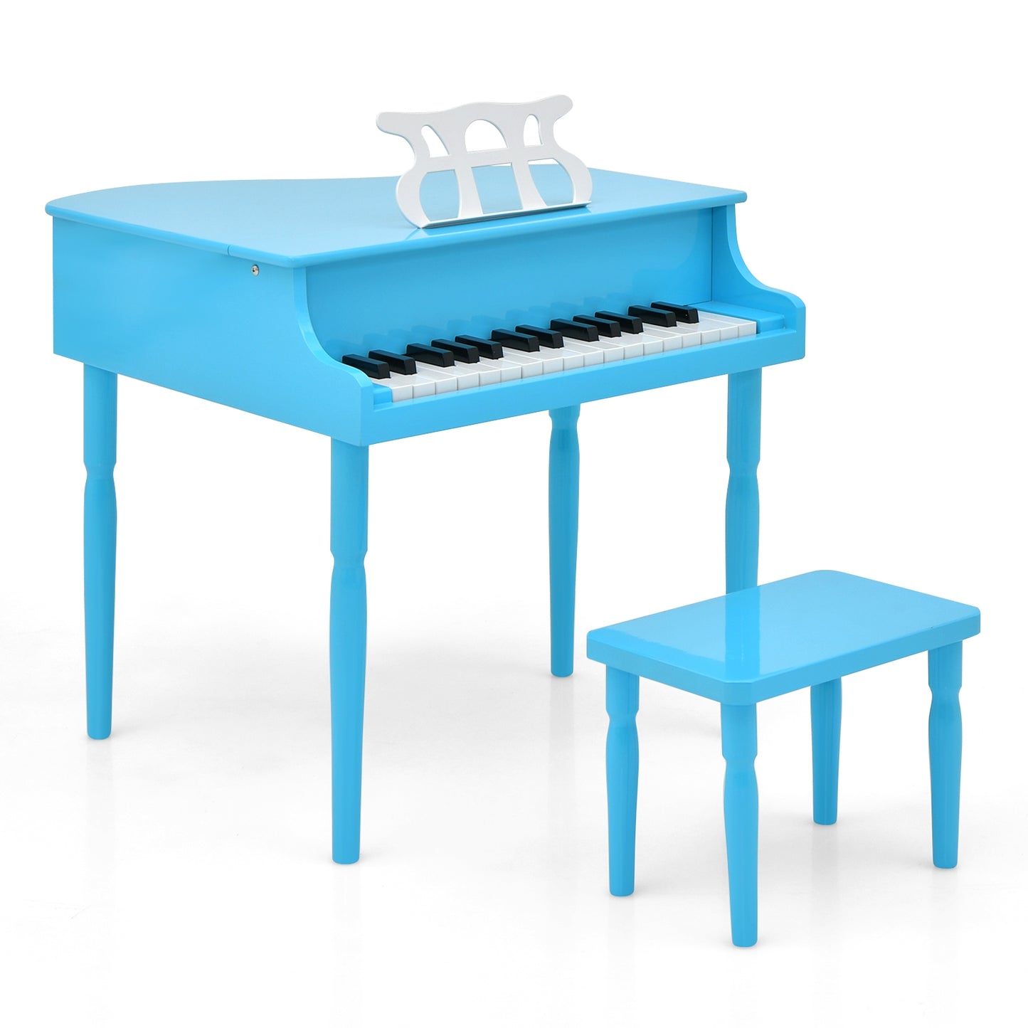 30-Key Wood Toy Kids Grand Piano with Bench and Music Rack-Blue Kids Crystal