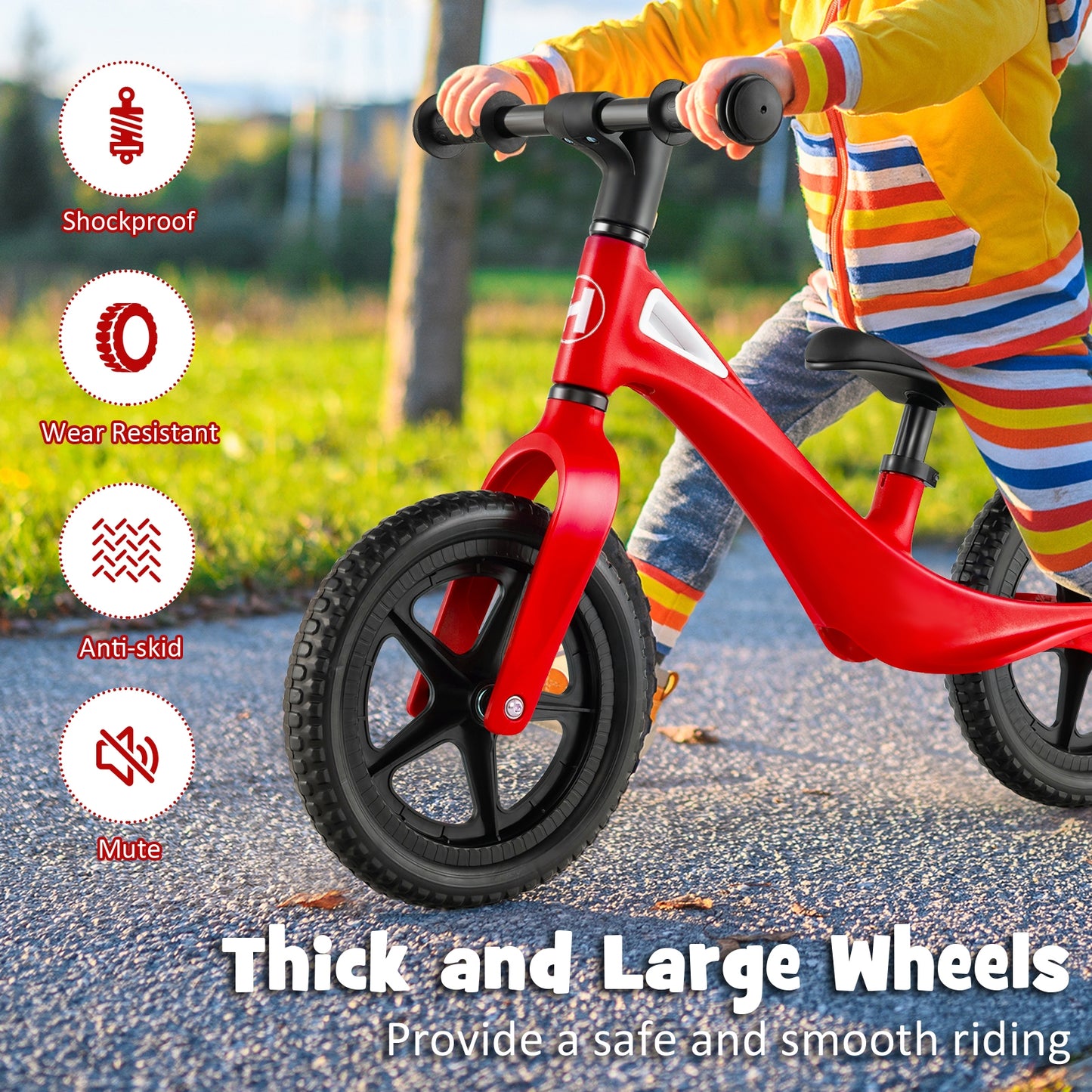 Kids Balance Bike with Rotatable Handlebar and Adjustable Seat Height-Red Kids Crystal