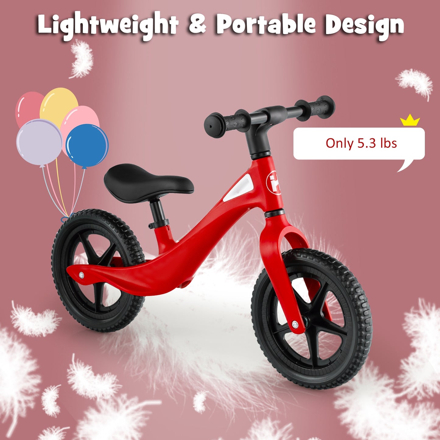 Kids Balance Bike with Rotatable Handlebar and Adjustable Seat Height-Red Kids Crystal
