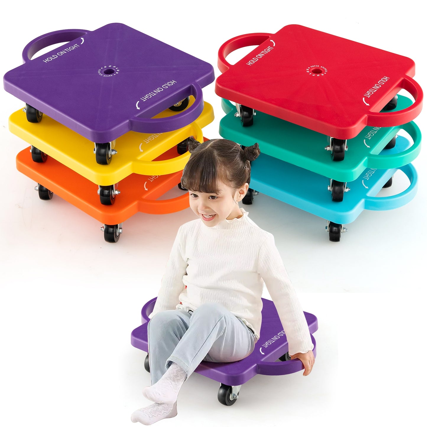 6-Pack Kids Scooter Board with Handles and Non-Marring Casters Kids Crystal