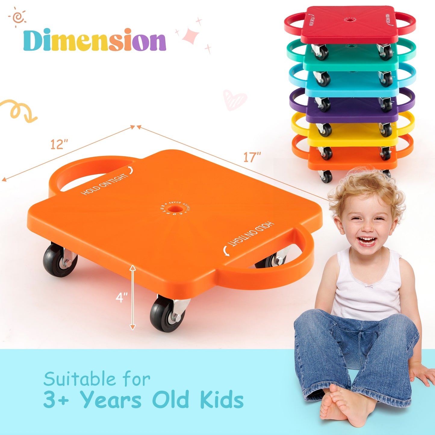 6-Pack Kids Scooter Board with Handles and Non-Marring Casters Kids Crystal