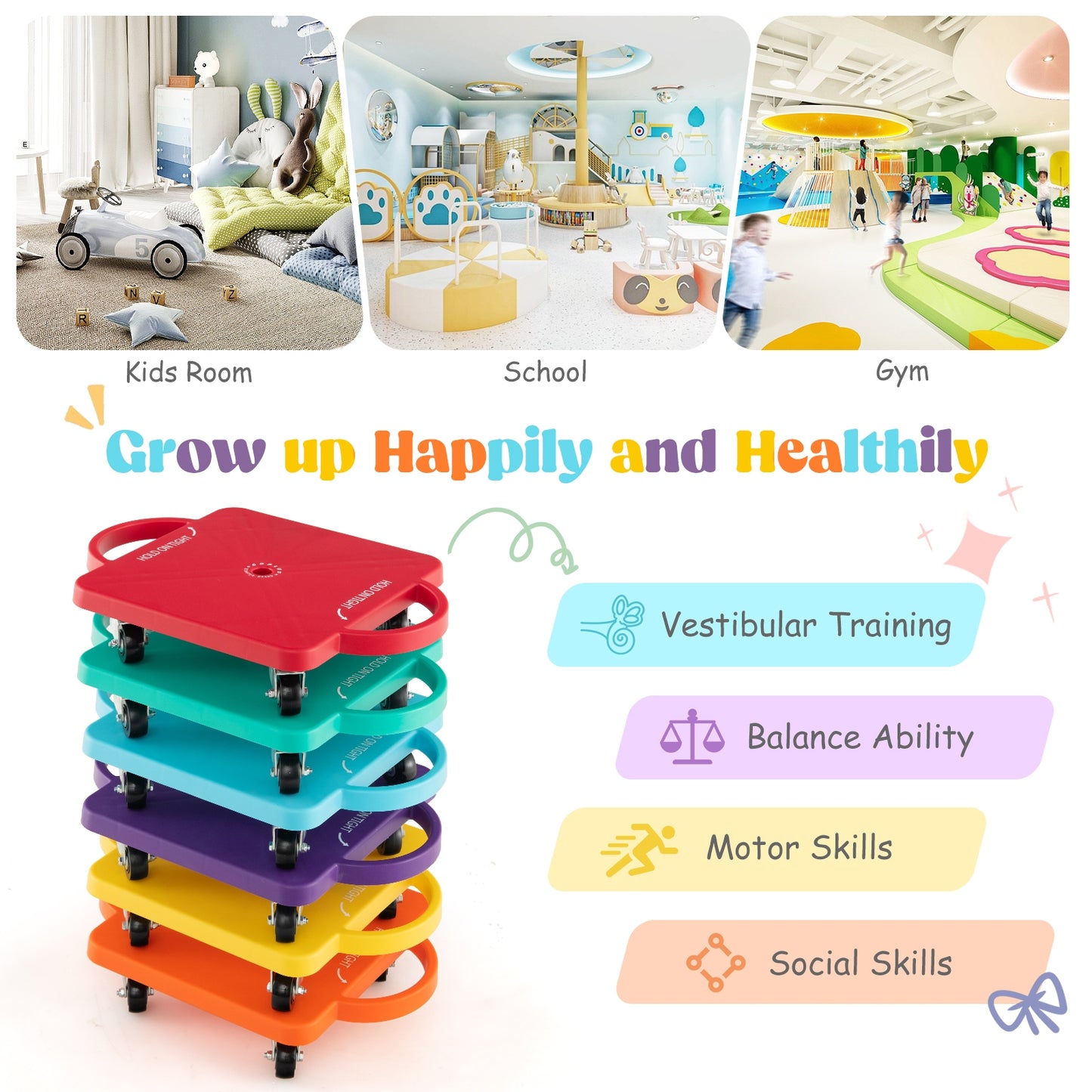6-Pack Kids Scooter Board with Handles and Non-Marring Casters Kids Crystal