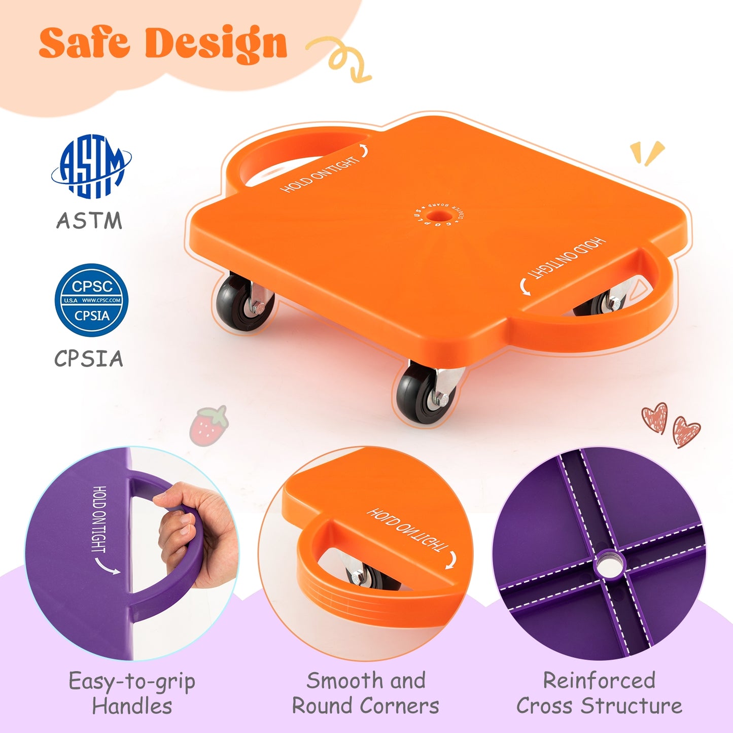 6-Pack Kids Scooter Board with Handles and Non-Marring Casters Kids Crystal