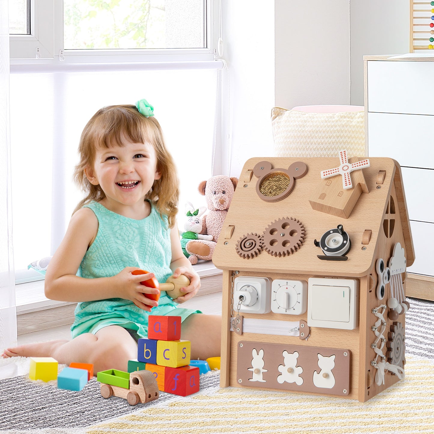 Multi-purpose Busy House with Sensory Games and Interior Storage Space Kids Crystal