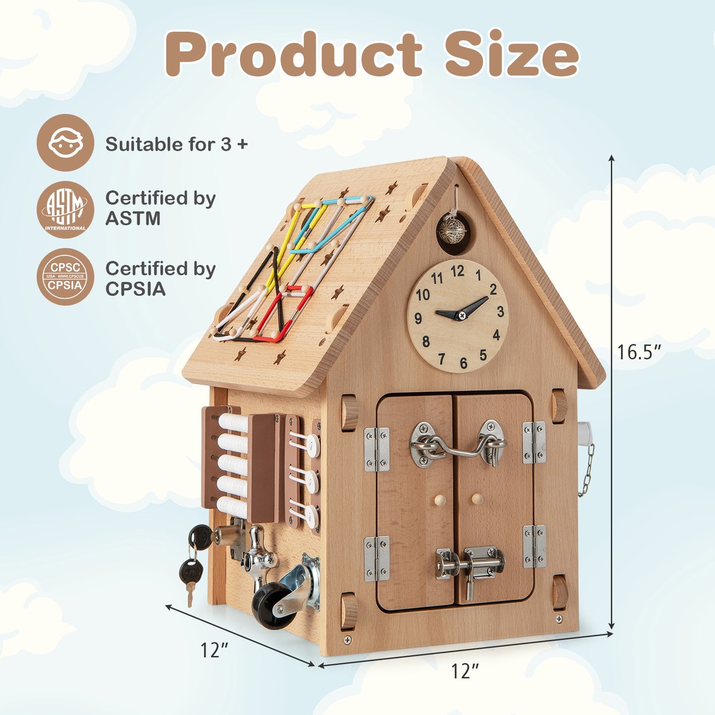 Multi-purpose Busy House with Sensory Games and Interior Storage Space Kids Crystal