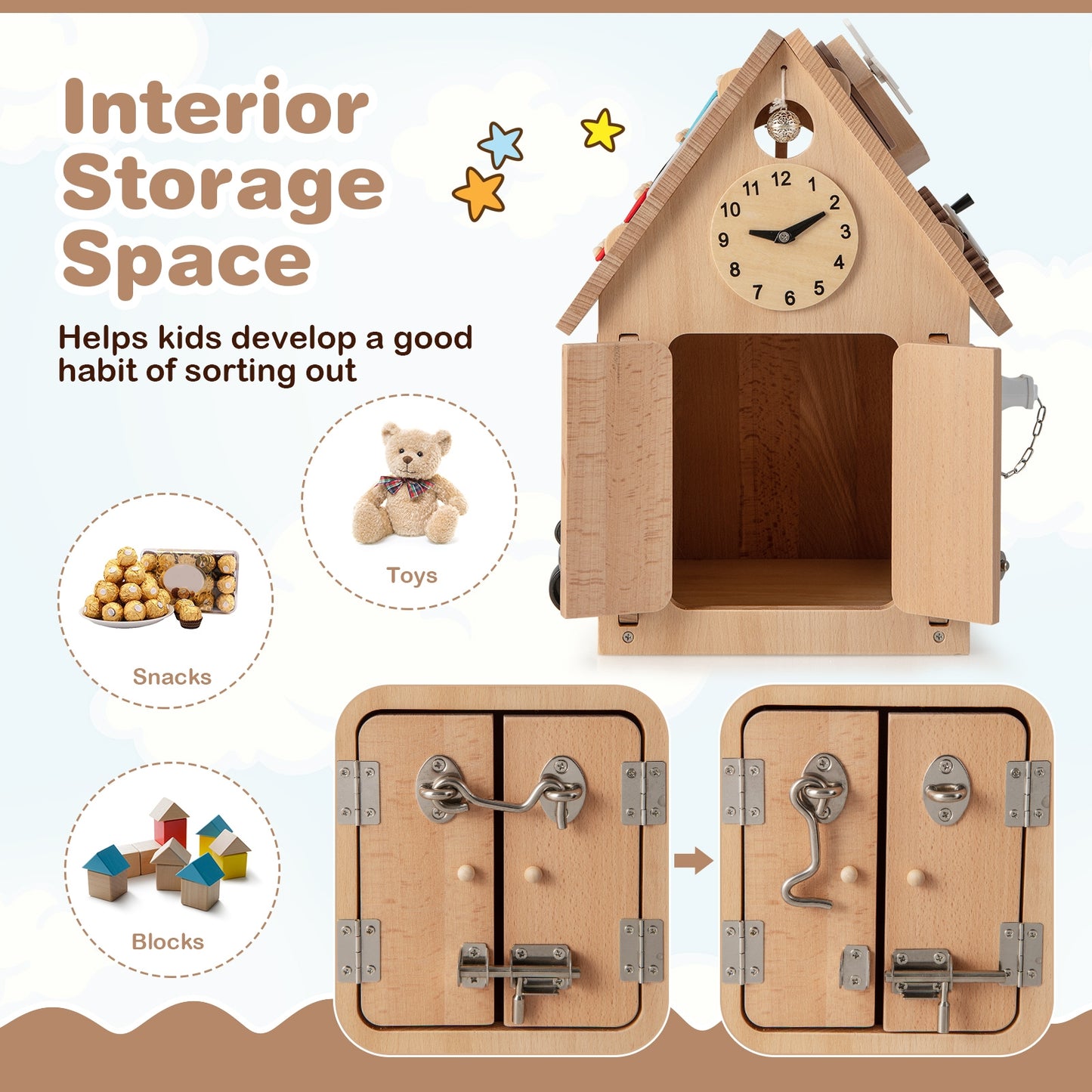 Multi-purpose Busy House with Sensory Games and Interior Storage Space Kids Crystal