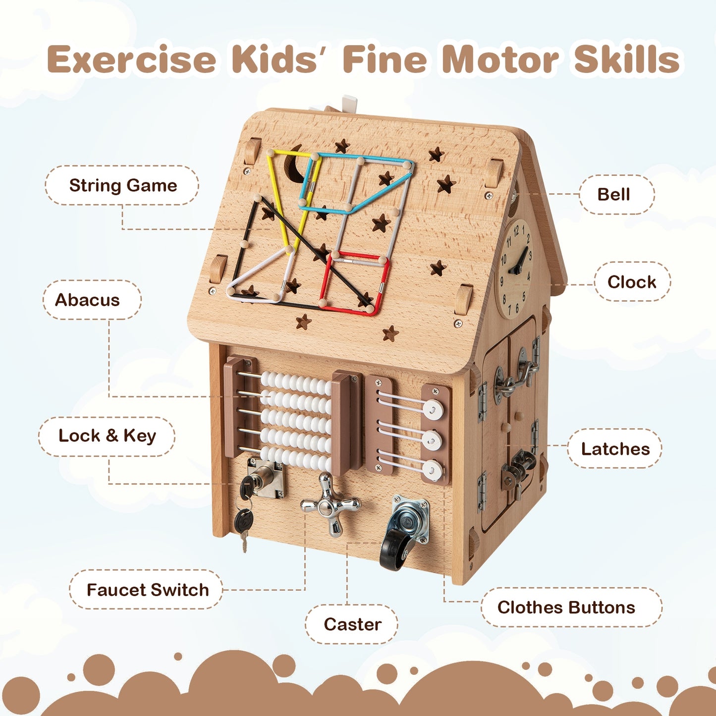 Multi-purpose Busy House with Sensory Games and Interior Storage Space Kids Crystal