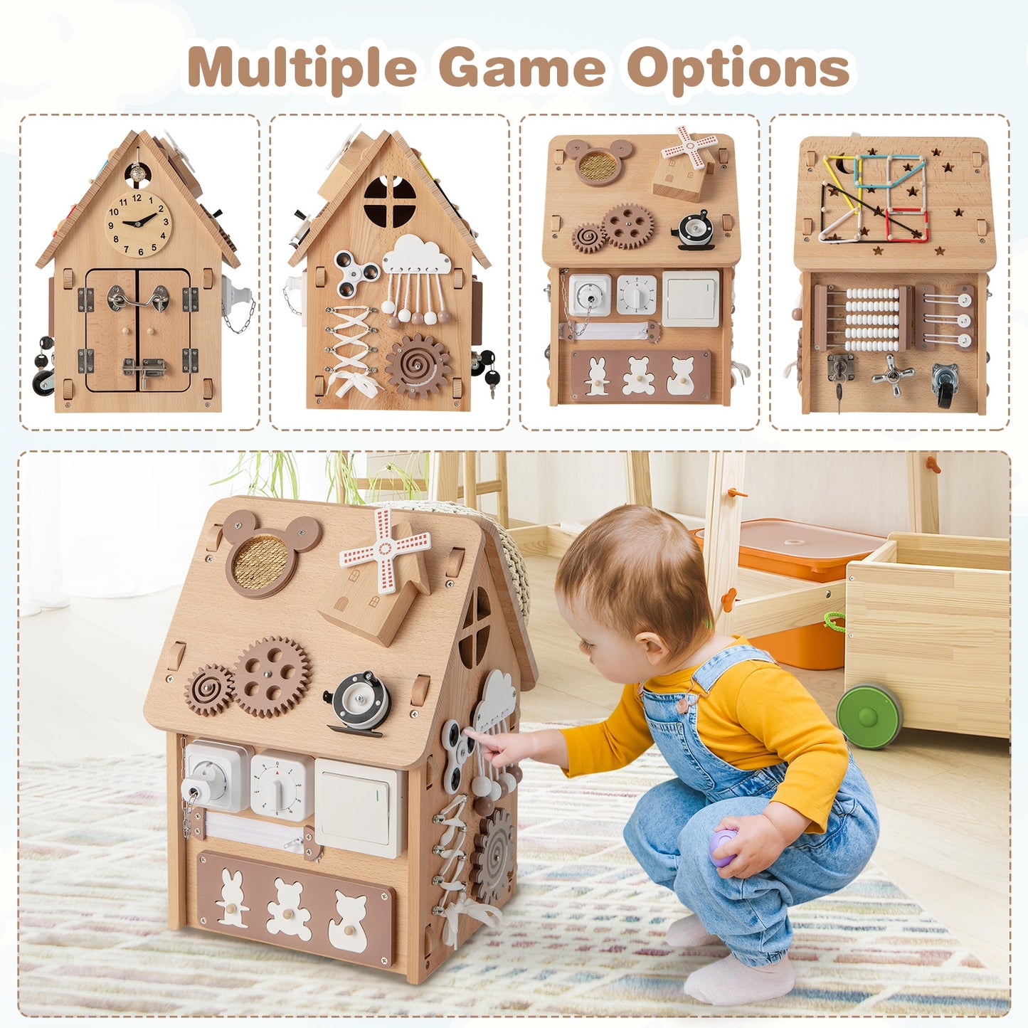 Multi-purpose Busy House with Sensory Games and Interior Storage Space Kids Crystal
