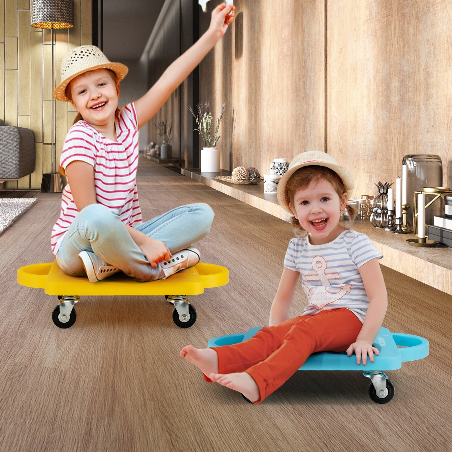 4-Pack Kids Sitting Scooter Board with Handles and Rolling Casters Kids Crystal
