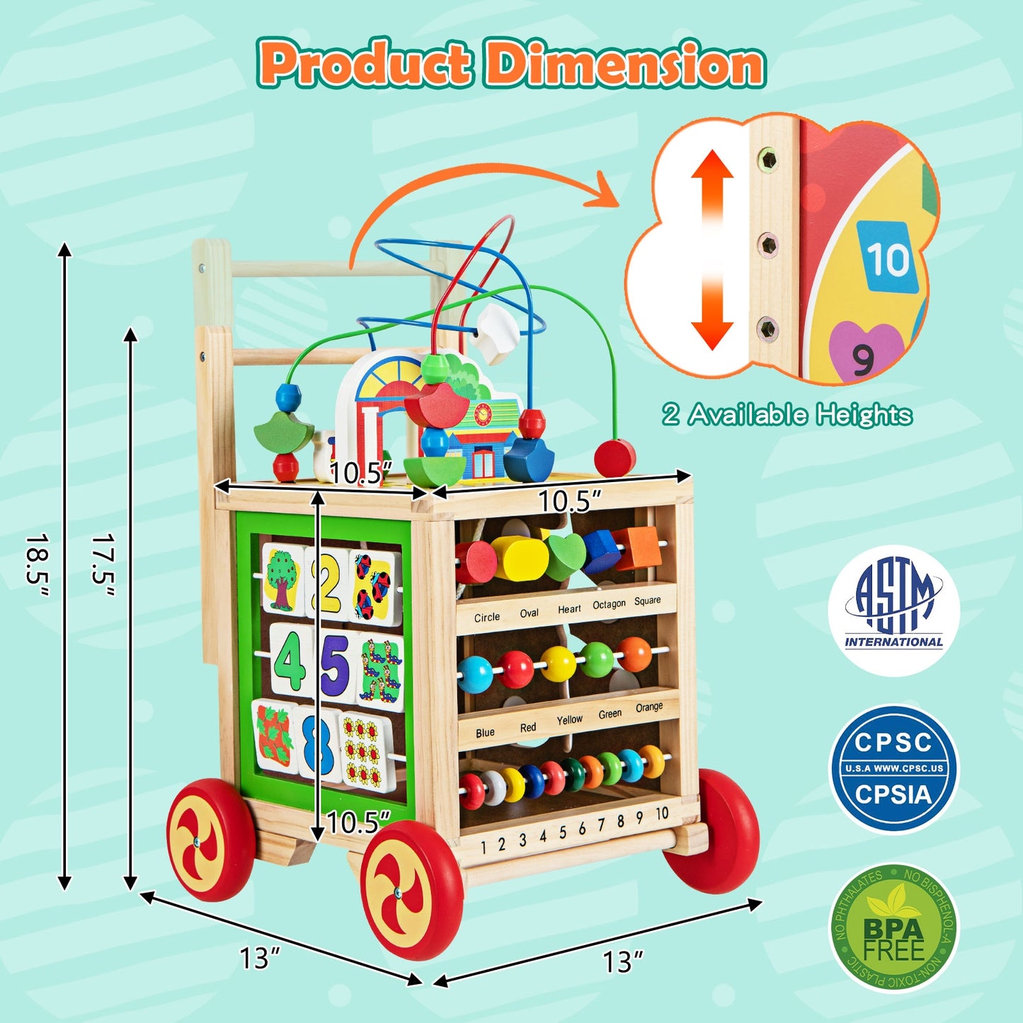 6-In-1 Developmental Learning Educational Toy with Bead Maze Kids Crystal