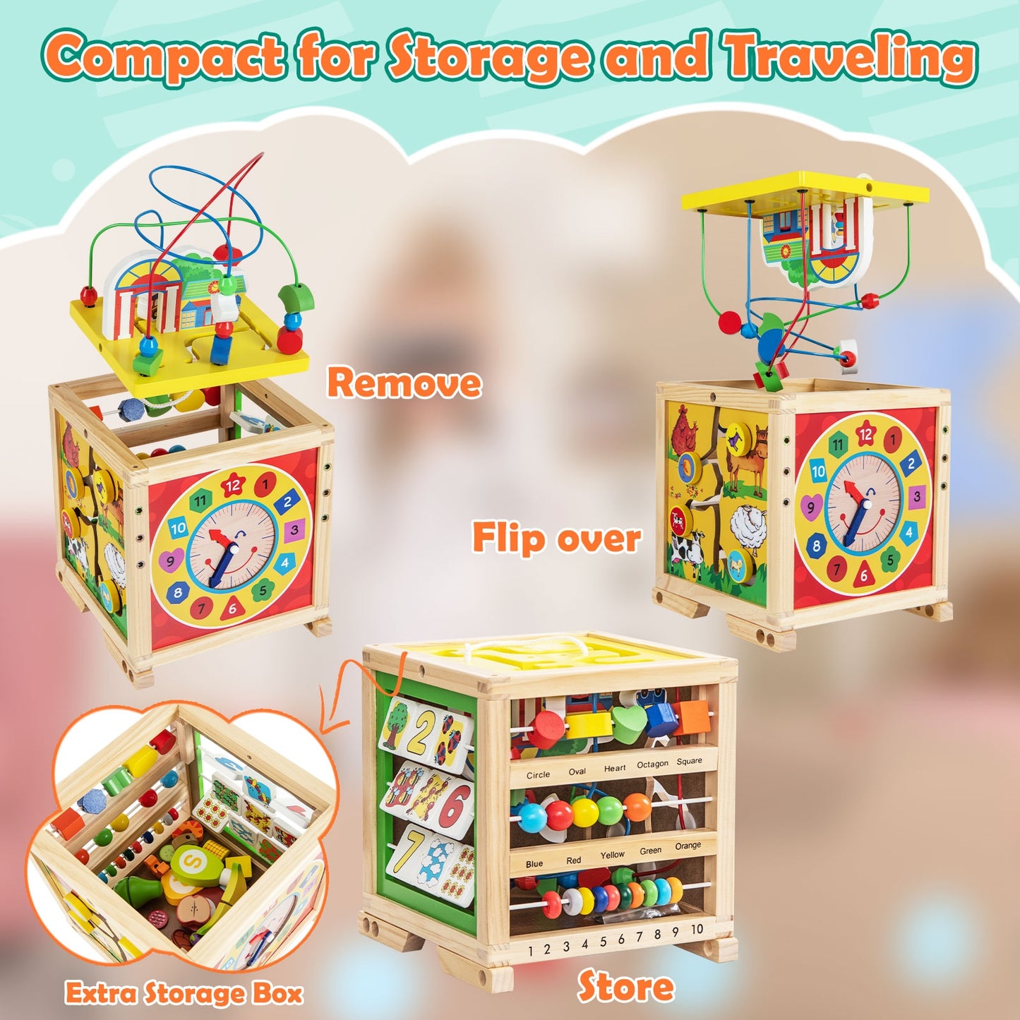 6-In-1 Developmental Learning Educational Toy with Bead Maze Kids Crystal