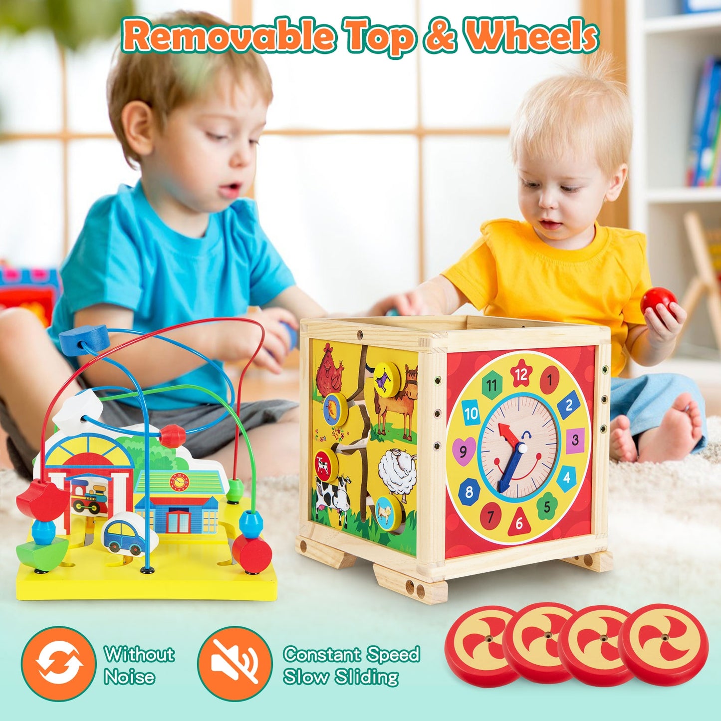 6-In-1 Developmental Learning Educational Toy with Bead Maze Kids Crystal