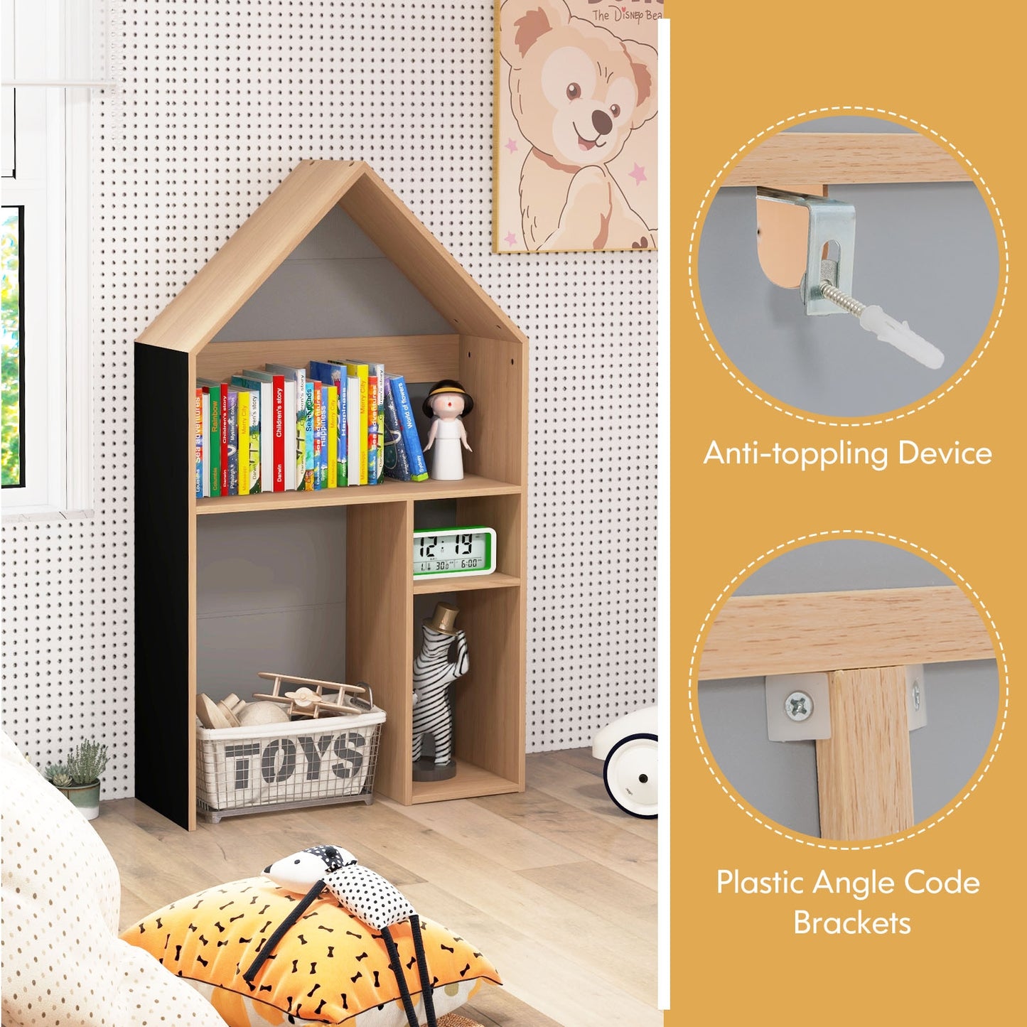 2-in-1 Kids House-Shaped Table and Chair Set-Gray Kids Crystal