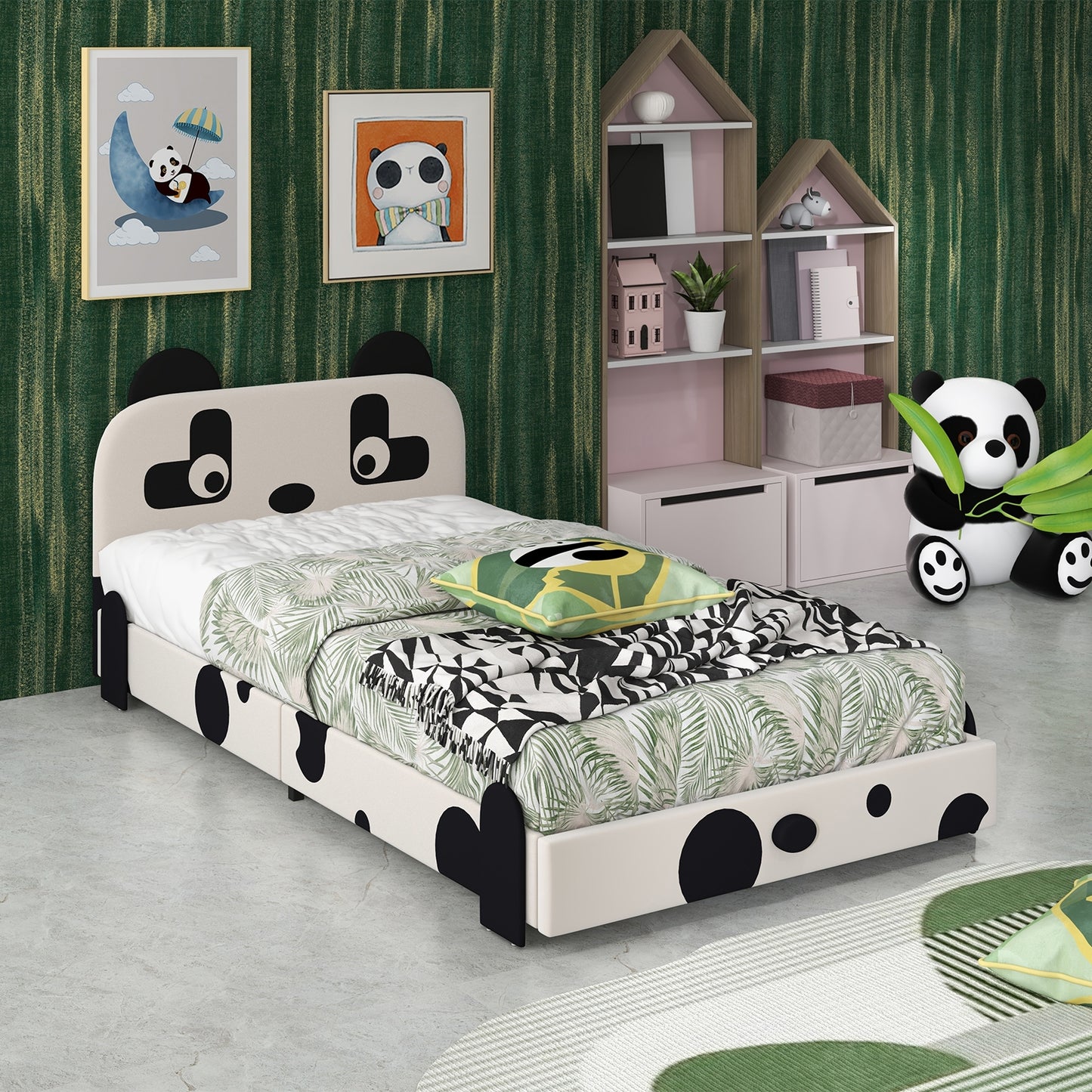 Twin Size Kids Bed with Cute Panda Headboard Kids Crystal